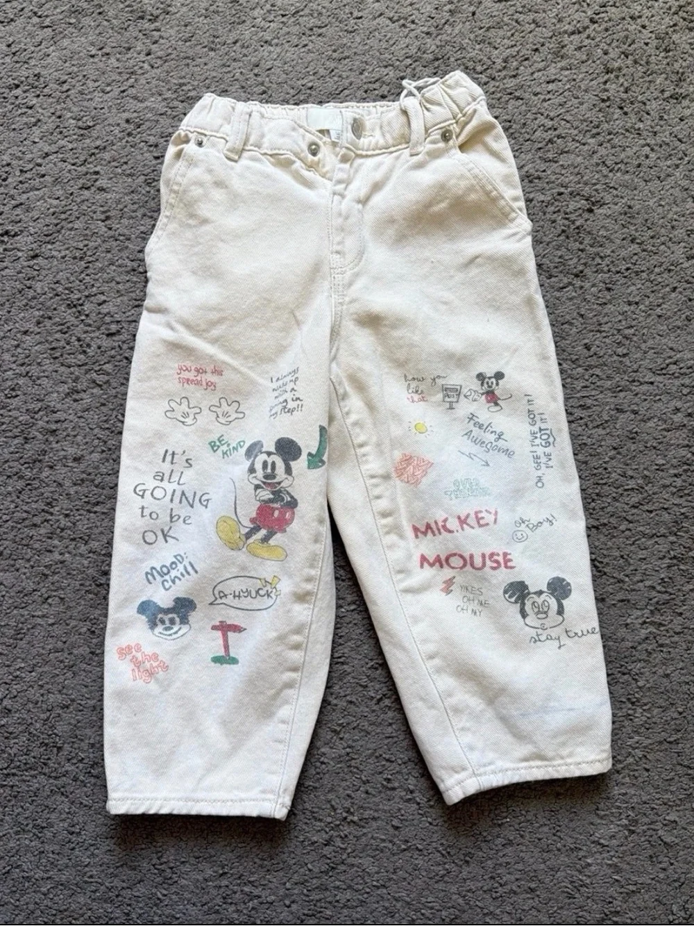 Zara Cream Mickey Mouse Graphic Sweatpants